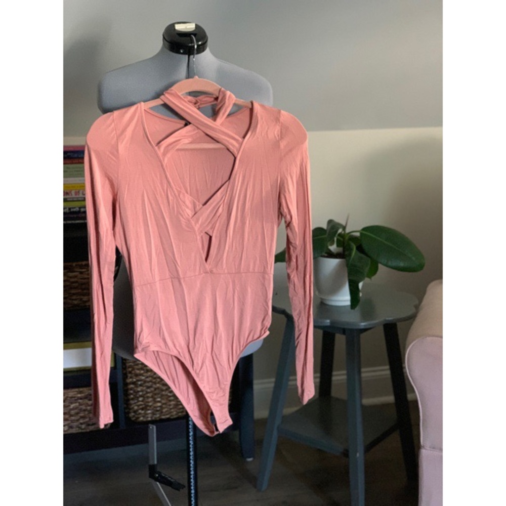 Pink Deep Plunge Crisscrossed Neckline